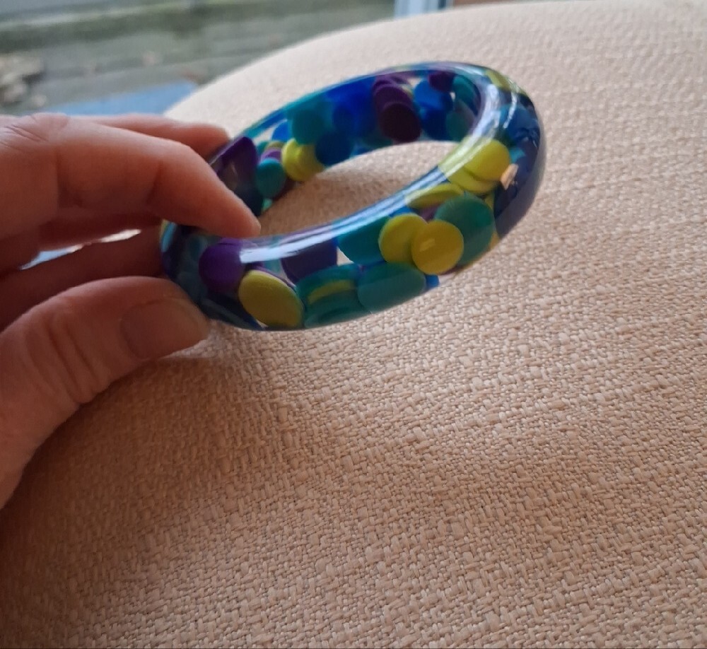 Sobral Blue, Purple & Yellow Resin Bangle Bracelet - Picture 9 of 16